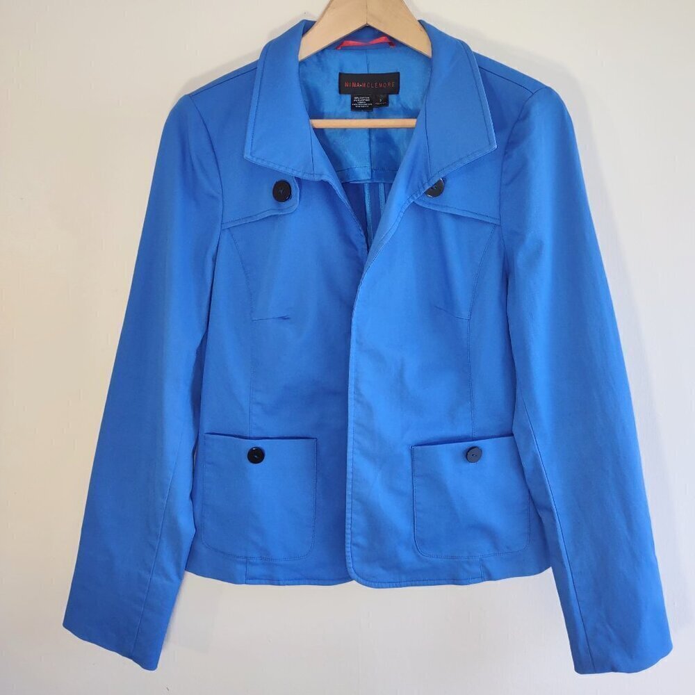 Nina McLemore Crop Trench Jacket Lightweight Size 8 Royal Blue Sporty Polish - Picture 2 of 7